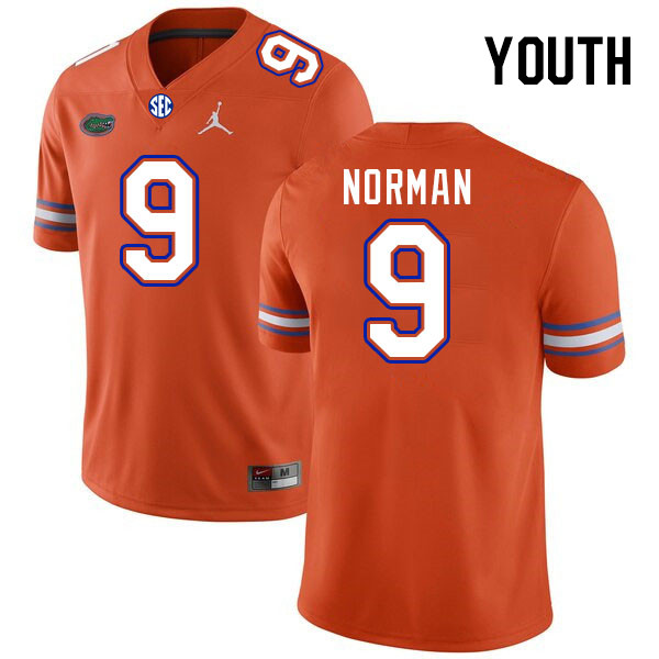 Youth #9 Will Norman Florida Gators College Football Jerseys Stitched-Orange